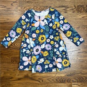 Hanna Andersson Girls Navy Floral A-Line Long Sleeve Pocket Fall Dress 4